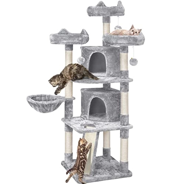 Yaheetech 68.5in Multi-Level Cat Tree Large Cat Tower with Sisal-Covered Scratching Board & Scratching Posts, Cozy Perches, Stable Cat Tower Cat Condo Pet Play House, Light Gray