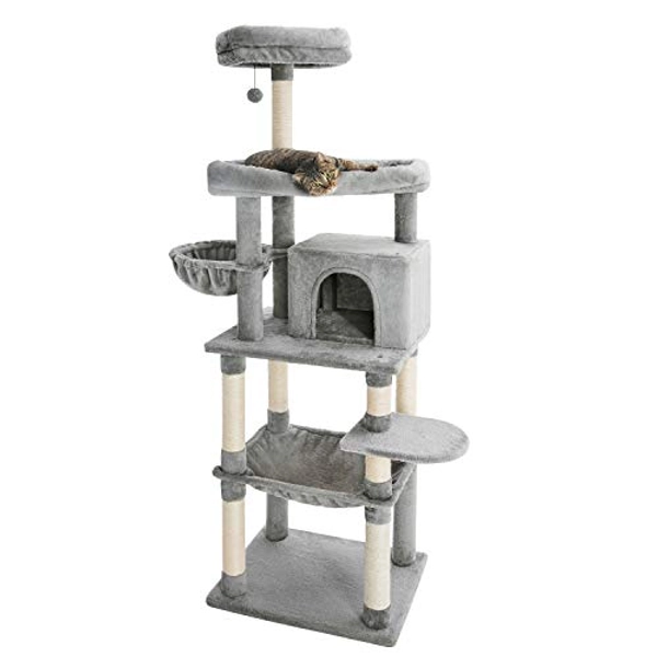 Catinsider 70.9 Inches Multi Level Cat Tree with Two Hammocks, Condo, Top Perch for Cats Light Gray