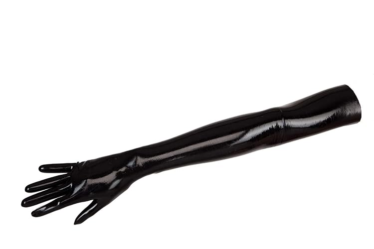 EXLATEX Women's Latex Black Long Gloves Outfits - Medium - Black