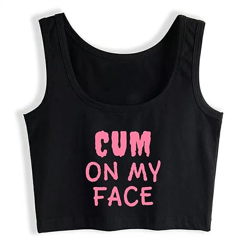 Womens Cum On My Face Kinky Oral Sex Sleeveless Crop Top - Large - Black