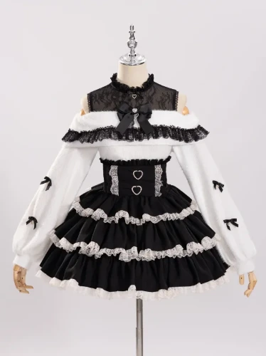 [$32.50]Jirai Kei Open Shoulders White Long Sleeves Sweater for Autumn and Winter