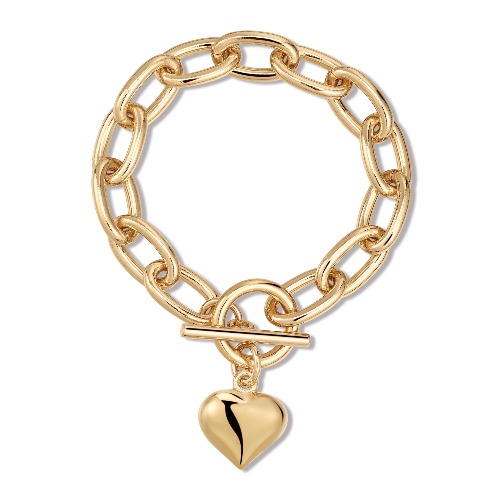 Alana Puffy Heart Charm Bracelet - 7" GOLD