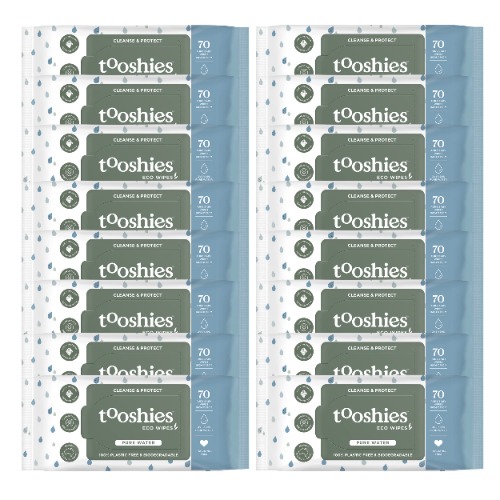 Tooshies ECO Wipes | Pure Water | 100% Plastic Free | Biodegradable | Fragrance Free | 16 x 70pk (1120 Wipes) - Pure Water (Fragrance Free)