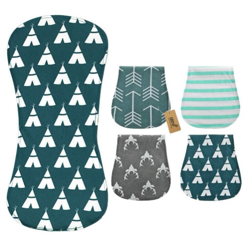 iZiv 4 Pack Baby Burp Cloths Feeding Nursing Towel Accessory, 3 Layers Absorbent Printing Soft Cotton 0-2 Years (Color-3) - Color-3