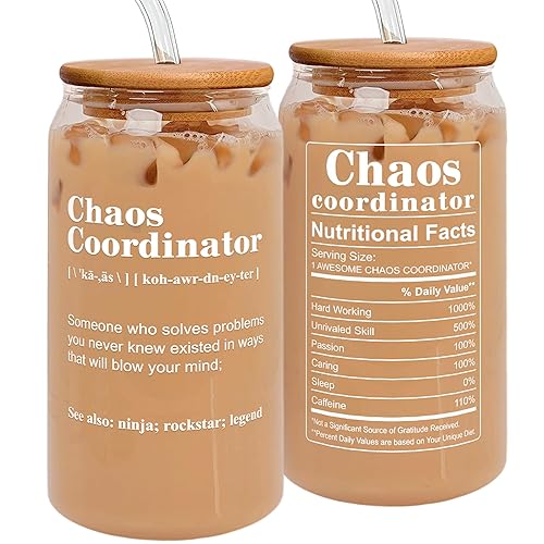 Thank You Gifts for Women, Boss, Coworker, Manager, Office, Teacher, Nurse, Mom - Chaos Coordinator Gifts - Boss Lady Gifts - Office Coworker Funny Christmas Gifts, Birthday Gifts - 16 Oz Can Glass