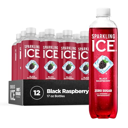 Sparkling Ice, Black Raspberry Sparkling Water, Zero Sugar Flavored Water, with Vitamins and Antioxidants, Low Calorie Beverage, 17 fl oz Bottles (Pack of 12) - Black Raspberry