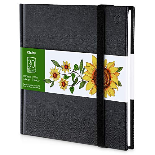 Marker Pads Art Sketchbook, Ohuhu 6.9"x6.5" Mini Square Size, 120LB/200GSM Heavy Smooth Drawing Papers, 30 Sheets/60 Pages, Hardcover Sketch Book, for Alcohol Marker Christmas Gift - 6.9" x 6.5"
