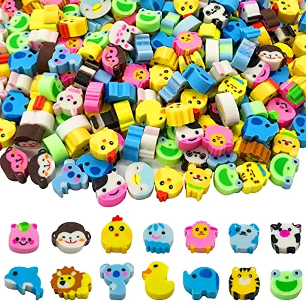 300 Pieces Animal Mini Erasers for Kids, Assortment Novelty Pencil Erasers Bulk for Students Party Favor Home School Work Classroom Rewards Prizes Gift