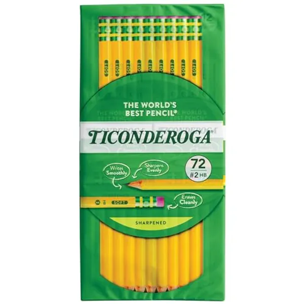 Ticonderoga Wood-Cased Pencils, Pre-Sharpened, 2 HB Soft, Yellow, 72 Count