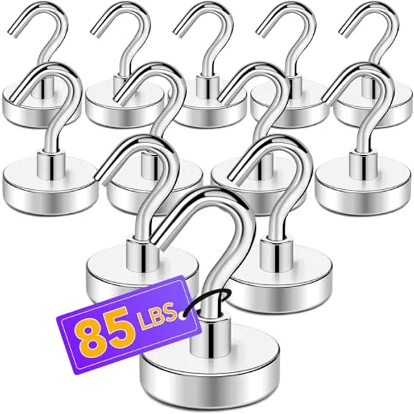TRYMAG Strong Magnetic Hooks Heavy Duty, 80Lbs+ Super Neodymium Magnetic Hooks for Hanging, 12 Pack Earth Magnets with Hooks for Cruise Cabins, Magnetic Hanging Hooks for Office, Grill, Classroom