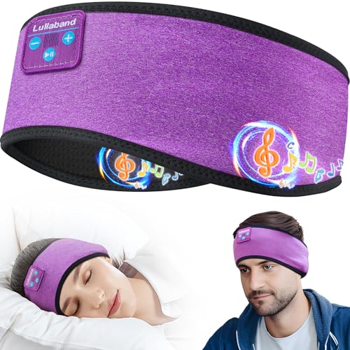 Lullaband Sleep Headphones Bluetooth Headband-Sleeping Mask Wireless Earphones with HD Stereo Speaker Cool Tech Gadgets Gifts for Travel Workout Running Sports Meditation (Light Purple) - Light Purple