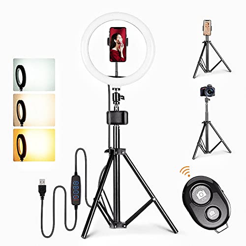 D94DS 10" Ringlicht mit Stativ Handy Halter Beauty Fotografie Lampe influencer zubehör, dimmbar 3 Farbenmodus 10 Helligkeitsstufen für Live-Streaming,YouTube, Tiktok, Vlog, ca.160cm Idea Geschenk