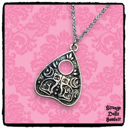 Back in stock - Ouija Planchette Cat Moon Necklace, Celestial Witchy Gothic, Strange Dollz Boudoir