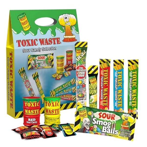 Sour Candy Selection Gift Box - Toxic Waste Sour Candy Sweets Hamper Box 295g & Topline Card. Pick n Mix Sweets for Party Bag Fillers, Christmas Stockings for Kids.