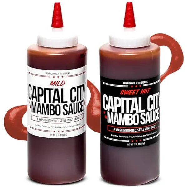 Capital City Mambo Sauce Sweet Hot & Mild Variety Pack | Washington DC Wing Sauces | Perfect Condiment for Wings, Chicken, Pork, Beef, Seafood, Burgers, Rice or Noodles | 12 Fl Oz (2 Pack)