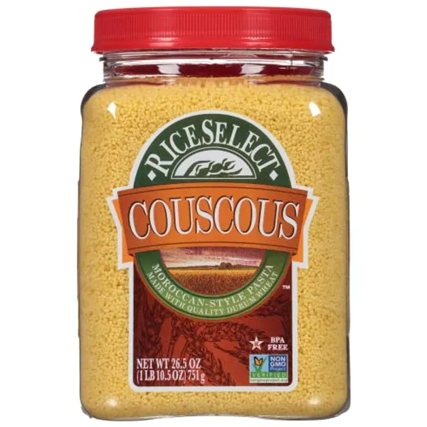 RiceSelect Couscous, Moroccan-Style Wheat Couscous Pasta, Non-GMO, 26.5-Ounce Jar, (Pack of 1)