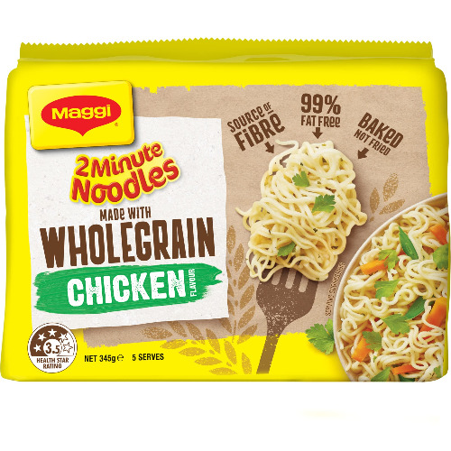 MAGGI 2 Minute Noodles, Wholegrain Chicken 30 Pack, 6 x 5 Pack - 345.00 g (Pack of 6)