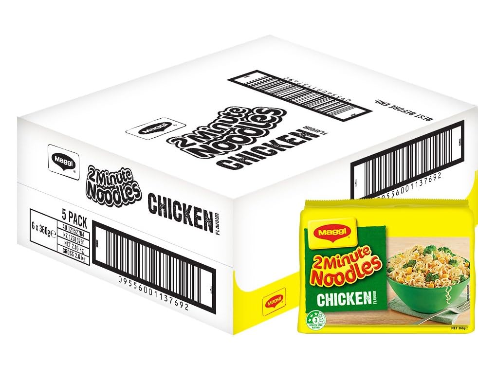 MAGGI 2 Minute Noodles, Chicken 30 Pack, 6 x 5 Pack - 5 Count (Pack of 6)