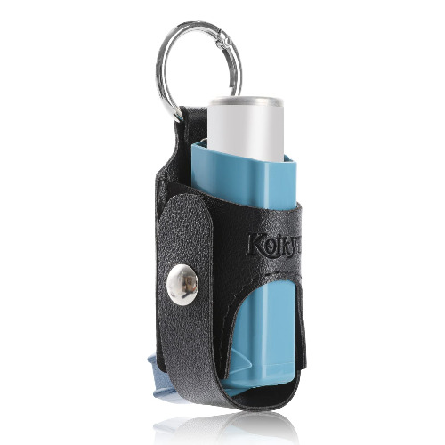 Koikyu Asthma Inhaler Holder Carrying Holder PU Leather Travel Holder Inhaler Holder for L-Shaped Inhaler, Inhaler Not Included (Black)