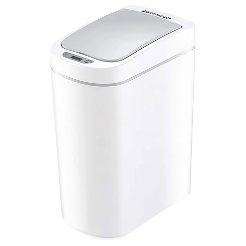 NINESTARS AMZ-7-2 Bathroom Automatic Infrared Motion Sensor Trash Can, 1.8 Gal 7L, ABS Plastic Trashcan (Slim, White)