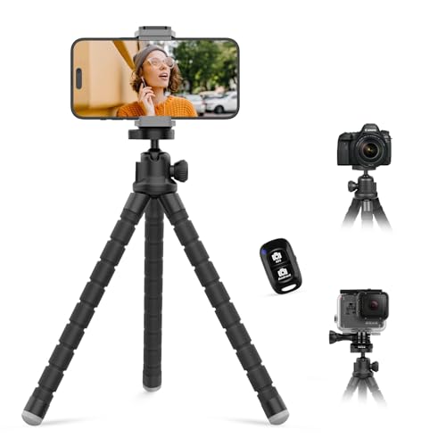 Aureday Cell Phone Tripod, Flexible Mini Tripod with Remote and Cold Shoe, Small Tripod Stand for Video Recording, Vlogging, Compatible with Microphones,Cellphone,Camera,Gopro Black - Flexible Tripod with Cold Shoe