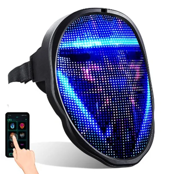 MEGOO Newest Led mask with App Bluetooth Programmable,for Masquerade Costume Cosplay Birthday Party Carnival Festival edm, Halloween Christmas,Cool light Up led full face masks for 2021 Coolest gifts