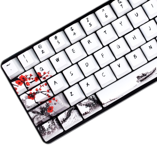 MOLGRIA Keycaps 71 Set for Gaming Mechanical Keyboard, Custom PBT OEM Profile Key caps Japanese Style with Keycap Puller for Cherry MX 71/61 60 Percent Keyboard(Plum Blossom) - Plum Blossom 71 EN