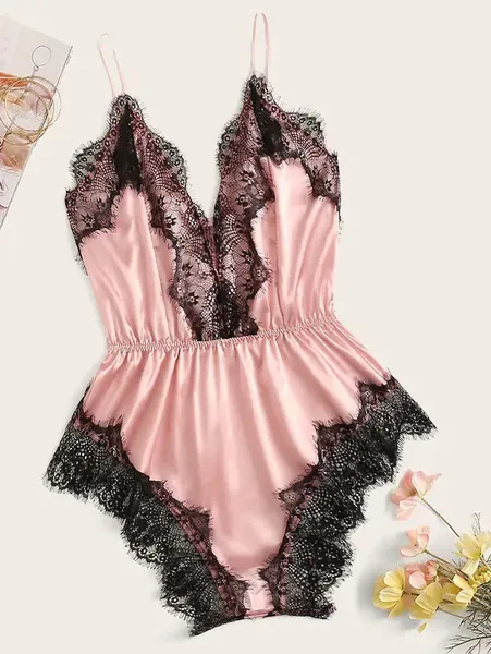 Plus Size Lace Satin Strap Pajamas seductive Lingerie
