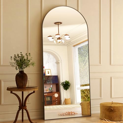 HARRITPURE 76"x34" Arched Full Length Mirror Free Standing Leaning Mirror Hanging Mounted Mirror Aluminum Frame Modern Simple Home Decor for Living Room Bedroom Cloakroom, Black - Black-rect Edge - 76"x34"