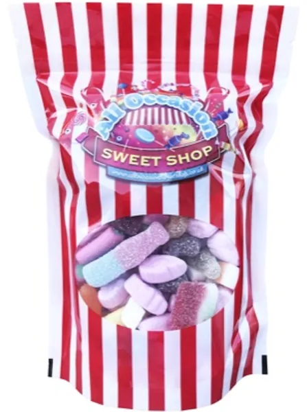 Large Pick 'n' Mix Sweets Gift Bag - Candy Striped Pouch Bursting with Retro Sweets, 650g