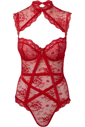 Dark Desire Lace Bodysuit [SCARLET] | M / Scarlet / 90% Nylon 10% Elastane