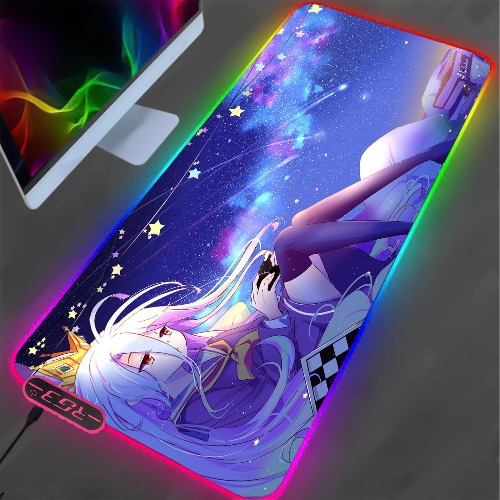 ZXCVY Mauspads Anime No Game No Life RGB Großes Gaming Mauspad Pc Gamer Lila Mousepad XXL Schreibtischunterlage mit Hintergrundbeleuchtung LED Tastaturmatte 30x70x0.4cm