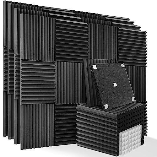 Akustikschaumstoff mit Aufkleber, 60 Stück Schallschutzmatte für Gaming Deko, Podcasts, Tonstudio, Büros, Akkustikschaumstoffmatten, 2,5x30x30cm, 5,4㎡ - 60 Stück - Schwarz