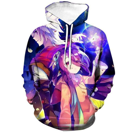 SQZPL No Game No Life 3D Print Kapuzen Pullover,Anime Cosplay Freizeit Sweatshirt,Unisex Langarm Hoodies - A XL