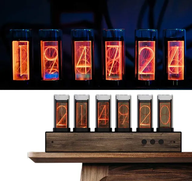 LED Nixie kleur instelbaar LED-klok met Black Walnut Panel, 10.000 gekleurde Nixie Tube Clock Vroeger voor Tube Clock cadeaus voor vrienden en kinderen