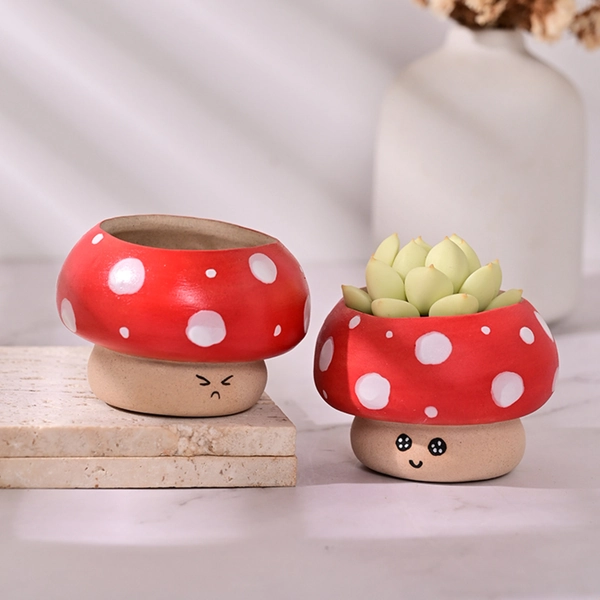 Cute Mushroom Planter, Succulents Planter Pot, Air Plant Holder, Pottery Planter Vase, Apartment plant indoor home decor,Gift for her/him