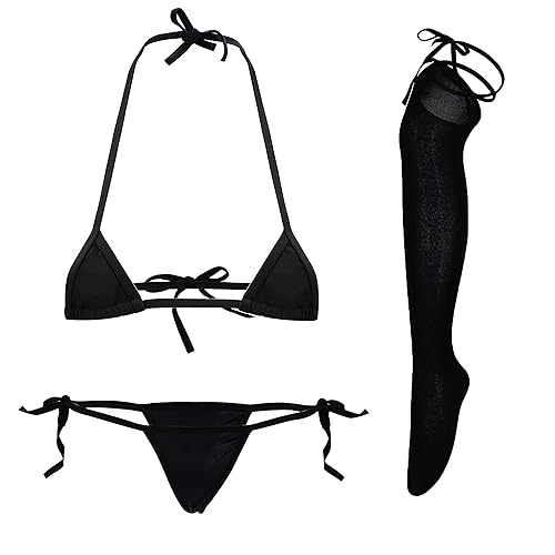 Cute Sexy Anime Lingerie Bra and Panty Set Lolita Cosplay Micro Underwear Suit Kawaii for Women - 1 Black Micro Bikini Lingerie With High Stockings