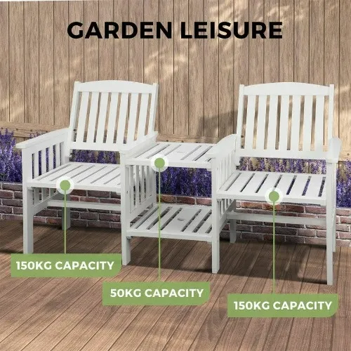 Wooden Garden Bench 2 Seat Table Loveseat Outdoor Patio Furniture White