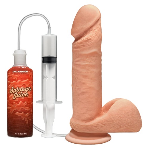 Doc Johnson The D - ULTRASKYN Perfect D Squirting - with 1 oz Bottle of Splooge Juice and Suction Cup - Storage Bag Included - Harness Compatible - 7 Inch, Vanilla
