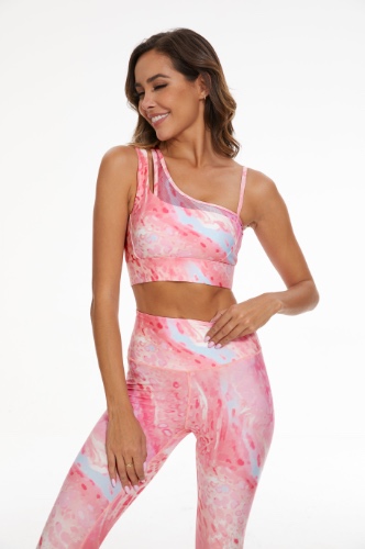 SILVERWIND | Illusion Asymmetrical Shoulder Sports Bra- Pink | S / Pink / Water/Wave