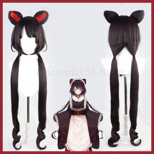 51o Hololive VTuber Inui Toko Wig Ears YouTuber Cosplay 110cm Long Dark Brown Straight Synthet CPo
