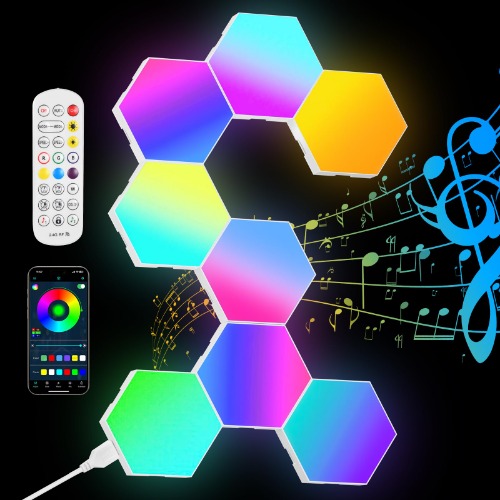 URAQT LED Hexagon Gaming Vägglampa, 8 delar Hexagon LED Panel RGB Smart LED Hexagon Väggpanel App Kontroll Musik Synkronisera Väggbelysning Smart Hexagonal Gamer Rumsdekoration Modular Lampa