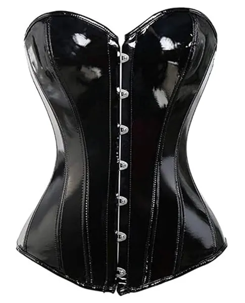 KUOSE Women's Shiny Punk PVC Lace-Up Boned Gothic Bustier Corset Top - 14-16 - Black-1