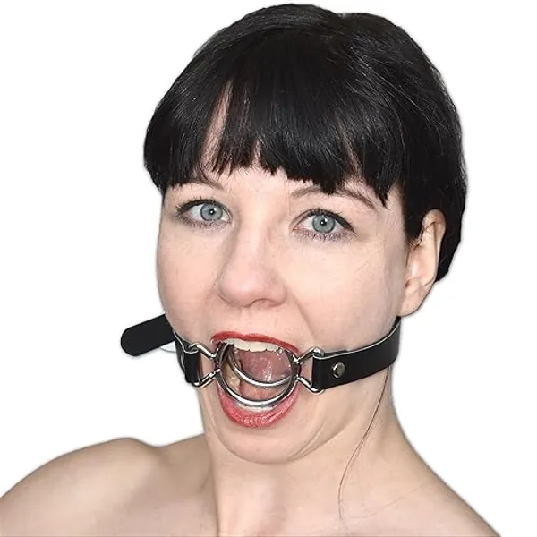 Honeylust - Lockable BDSM mouth gag with 2 metal rings (diameter 4.0 cm) for a wide-open mouth - Bondage Mouth Gag - Fetish Sex Toy - Mouth Spreader