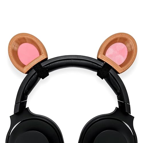 BeamTeam3D Bear Ears for Headphones - Adorable Brown and Panda Bear Headphones Attachment in Various Colors with Self Fastener - Bear Ears for Gamers and Streamers (Brown/Pink) - Brown/Pink