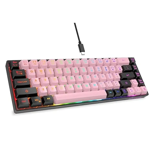 GEODMAER 65% Gaming Keyboard, LED Backlit Mini Wired Keyboard, Ultra-Compact Anti-Ghosting No-Conflict 68 Keys Membrane Gaming Wired Keyboard for PC Laptop Windows Gamer(Pink-Black) - Pink-Black