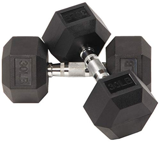 BalanceFrom Rubber Coated Hex Dumbbell Weight Set and Storage Rack, Multiple Packages - F. 30lbs, Pair