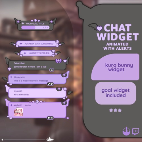 P2U Kuro Purple Black Chat Widget Goal Kawaii Bunny Kitty White Cute Sweet Stream Cute Streamelements l Widgets for streamers C - vryhoth's Ko-fi Shop
