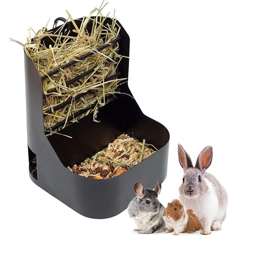 Trustic Hay and Food Feeder for Rabbit, Guinea Pig, Bunny, Chinchilla, Heavy Duty Metal Bin 5.5 x 5.5 x 7 inch