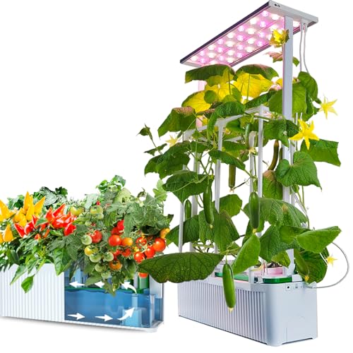 E SUPEREGROW Large Hydroponics Growing System kit with Trellis,Smart Indoor Hydroponic Gardening System with LED Grow Light, Indoor Hydroponic Grow Kit for Tomato,Pepper,Cucumbers(7L,Pump) - 6100F